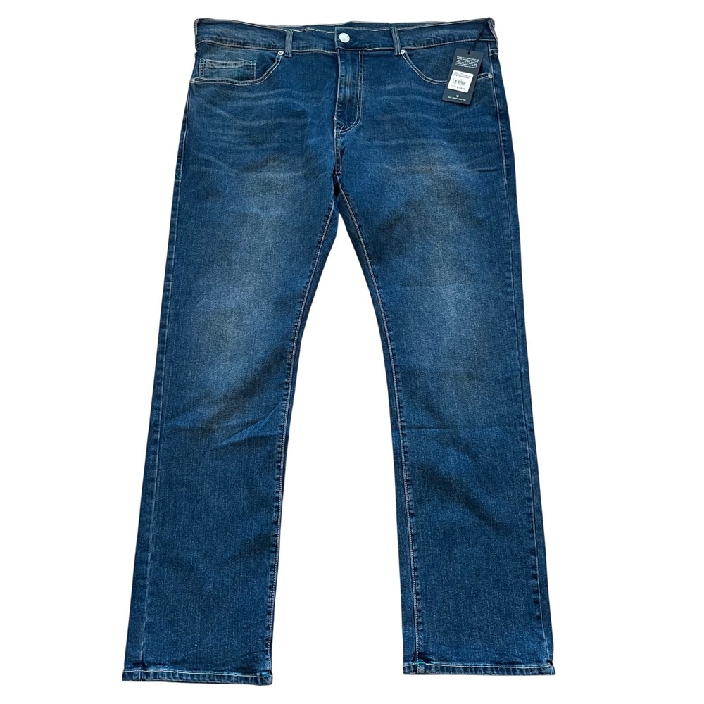 True Religion Ricky Relaxed Straight Jeans Medium Harvest Wash Teal Stitch 42x34